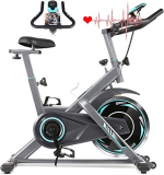 Profun Bicicleta Estática de Spinning Profesional,Bicicleta Fitness de Gimnasio Ejercicio con Volante de Inercia 18 kg, Ajustable Resistencia, Pantalla LCD,Sillín Ajustable, Carga máxima 120kg(gris)