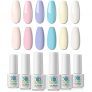 RSTYLE Esmaltes Permanentes para Uñas, 6 Colores Pintauñas Esmaltes PermanentesKit Gel Nail Polish Soak Off UV LED para Manucira Profesional Macaron 5ml