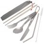 Lixada 2/4/6 Unids Vajilla de Titanio para Acampar,Tenedor + Cuchara + Cuchillo + Palillos + Pajita + Cepillo de Limpieza + Bolsa de Almacenamiento