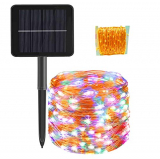 Guirnalda de luces solares para exteriores, 24 m, 300 ledes, para exterior, alambre de cobre, iluminación solar, impermeable, para árboles de Navidad, jardín, balcón, decoración, multicolor