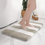 chakme Alfombra de baño de microfibra, antideslizante, lavable, color beige y blanco, alfombrilla de baño absorbente 43 x 61 cm