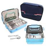 Jojobnj Fiambrera Bento para estudiantes, con compartimentos extraíbles de acero inoxidable y cuchara, a prueba de fugas, sin BPA, ideal para la escuela