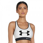 Under Armour Armour Mid Keyhole Graphic, ropa deportiva de mujer para correr, sujetador deportivo para mujer con espalda cruzada y logotipo mujer, White / White / Black, M