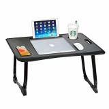CHAIRLIN – Mesa de cama plegable, bandeja de cama, ordenador, escritorio de cama con ranuras para tazas, bandeja pequeña para desayuno para cama, sofá, suelo, tamaño 40 x 60 x 28 cm (negro).