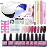 Saint-Acior Kit Uñas Semipermanente 36W U-V/LED Lámpara de Uñas 8pcs Esmalte Soak off de 8ml Top Coat Base Coat Kit para Manicura
