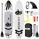 ANCHEER Tabla de Surf Hinchable con Accesorios completos de Sup, Mochila, Correa, Remo Ajustable y Bomba de Mano, Aleta de Suelo, Bolsa Impermeable, Kit de reparación (Blanco y Negro)