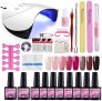 Saint-Acior Kit Uñas Semipermanente 36W U-V/LED Lámpara de Uñas 8pcs Esmalte Soak off de 8ml Top Coat Base Coat Kit para Manicura