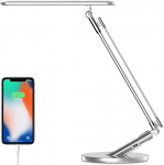Lámpara Escritorio LED,JUKSTG 4 Modos 7 Niveles de Brillo Plegable Control Tácti Lámpara de Mesa,Temporizador de 1 Hora Puerto USB Lámpara de Oficina,Regulable Lectura Estudio Lámpara(Plateado)