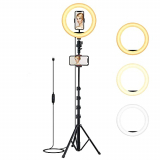 Anillo de Luz, Aro de Luz 10 » para Móvil, con Trípode y Soporte para Teléfono, 3 Colores y 10 Brillo Ajustable, para Selfies, Maquillaje y Videos de TikTok/Youtube