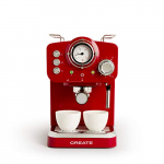 CREATE THERA Retro – Cafetera Express para Espresso y Cappucino, 1100W, 15 Bares, Vaporizador Orientable, capacidad 1.25l, Café Molido y Monodosis, Con Doble Salida (Rojo)