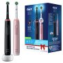 Oral-B PRO 3 Cepillos de Dientes Eléctricos (Pack de 2) con Mangos Recargables, Tecnología Braun y 2 Cabezales de Recambio y Control de Presión, 3900 N, – Rosa/Negro