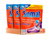 Somat Todo en 1 Pastillas Detergente para Lavavajillas, Pack de 3 x 30 Lavados, Total 90 Lavados